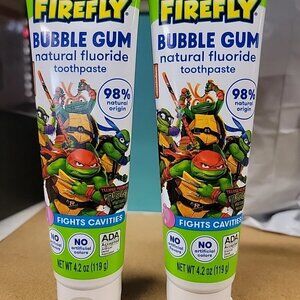 2X Firefly Kids Anti-Cavity Natural Fluoride Toothpaste TMNT Bubble Gum Flavor